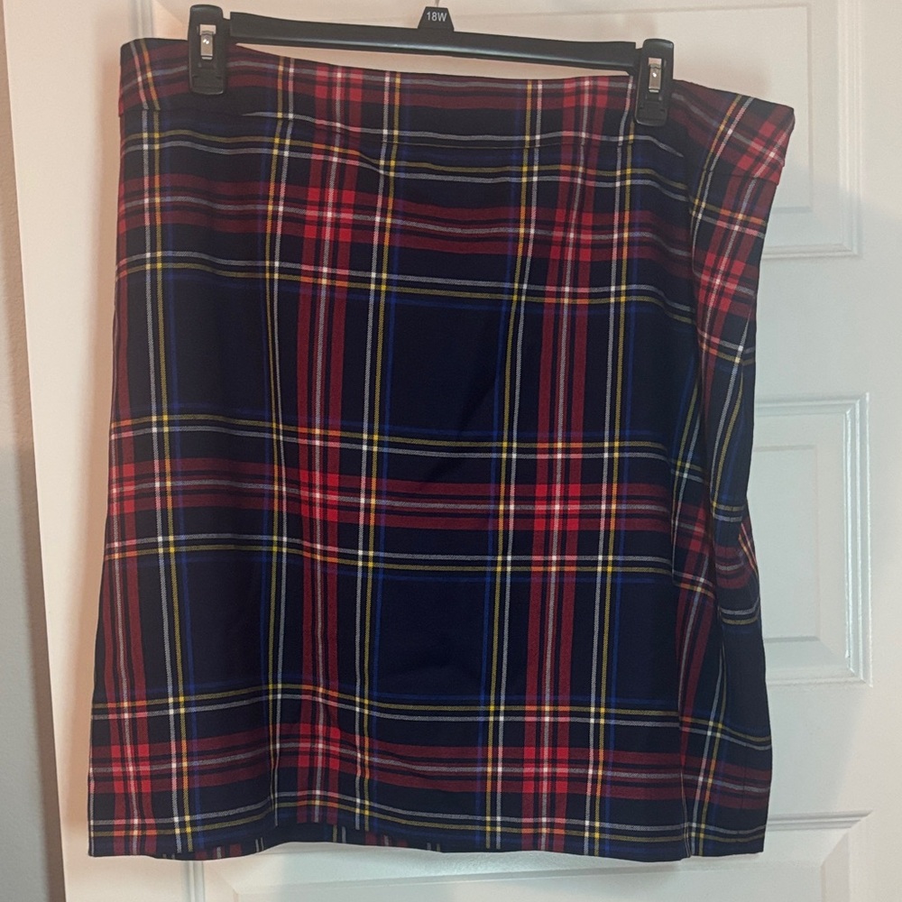 Talbots Red & Blue Tartan Plaid A-Line Midi Skirt SZ 20W Wool Blend Classic NWT
